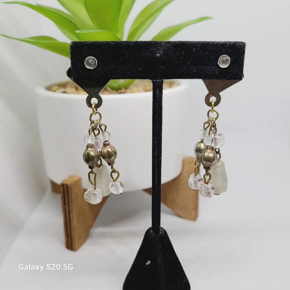 Unknown Brand Dangle Earrings Beaded Drop Silver Tone‎ Boho Chic Pre-Owned